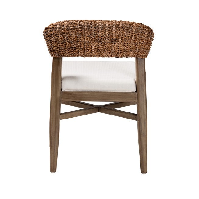 Chloe Modern Bohemian Walnut Brown Finished Mahogany Wood And Natural Rattan Dining Chair, , alternate image number 3
