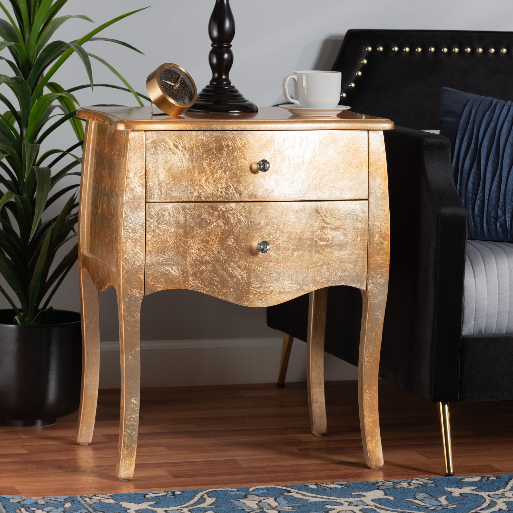 Patrice Classic and Traditional Gold Finished Wood 2-Drawer End Table, GOLD, hi-res image number 0