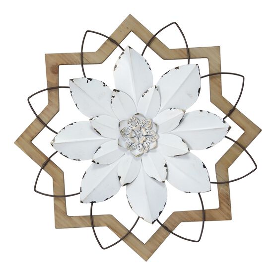 Metal White Flower and Wood Frame, WHITE, hi-res image number null
