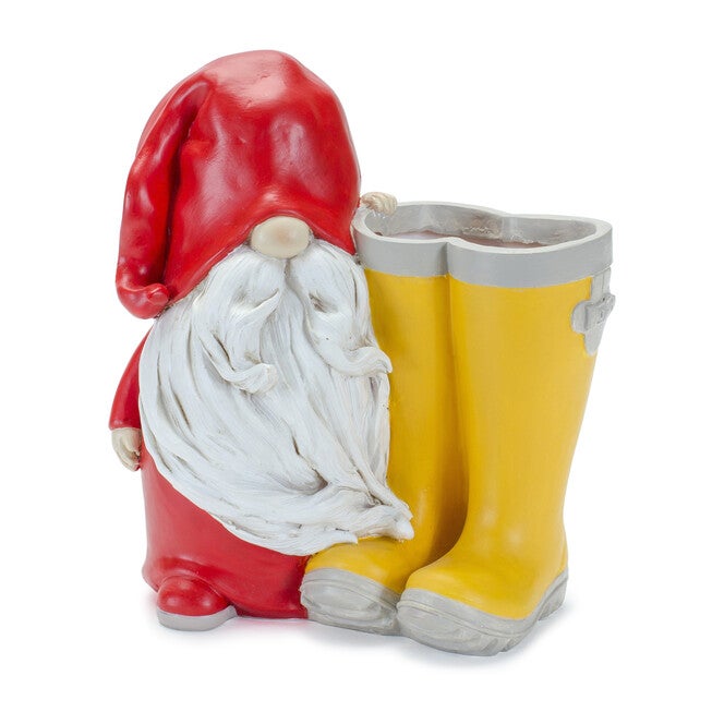 Garden Gnome With Rainboot Planter or Vase, Set Of 2, , alternate image number null