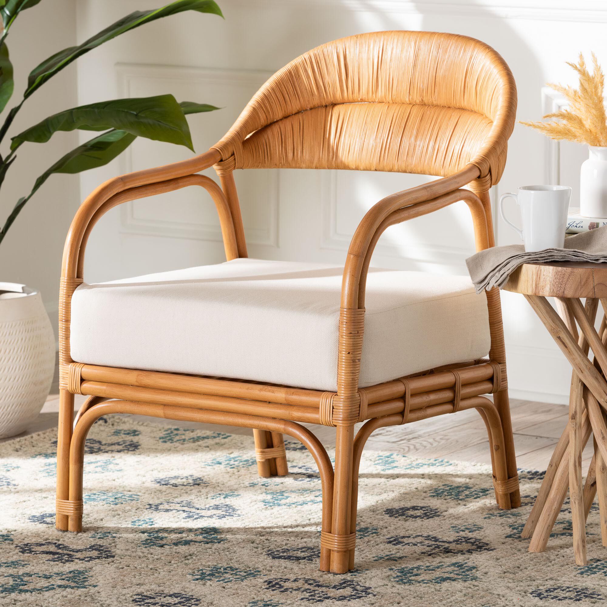 Marisa Bohemian Light Honey Rattan Arm Chair | Brylane Home