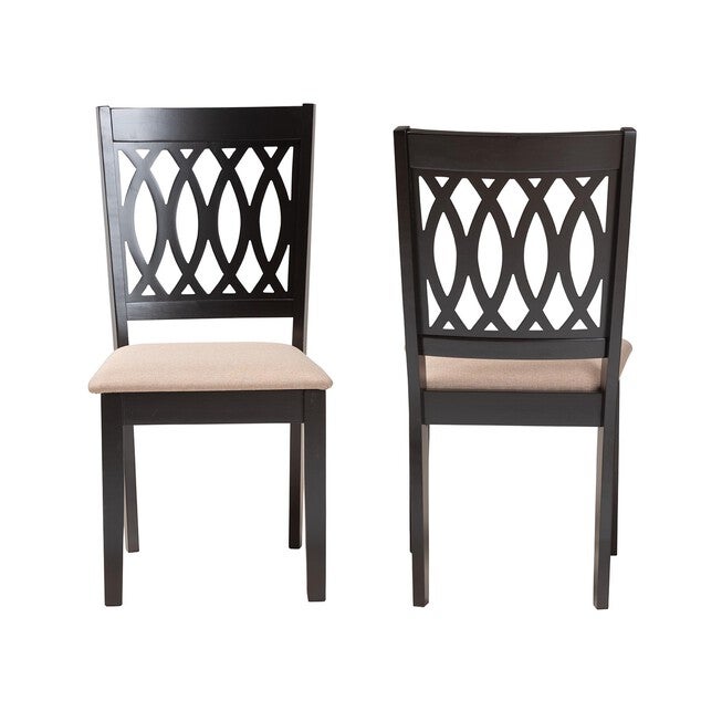 Florencia Modern Beige Fabric And Espresso Brown Finished Wood Dining Chair, , on-hover image number 1