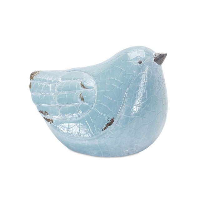 Cracked Terra Cotta Bird Figurine with Distressed Finish (Set of 4), BLUE GREY, alternate image number null