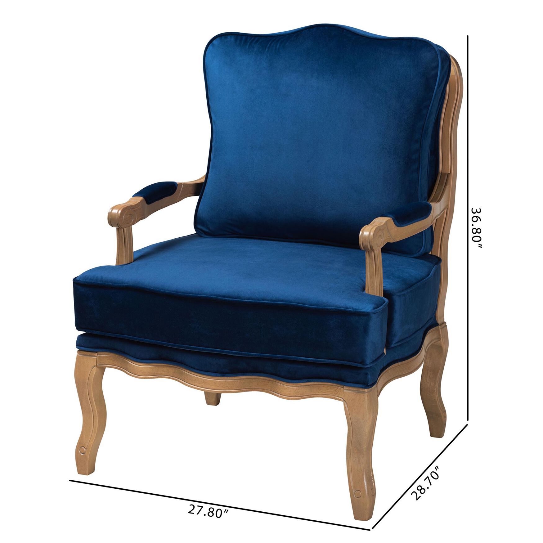 Jules Traditional Navy Blue Fabric And French Oak Brown Finished Wood Accent Chair, , alternate image number 9