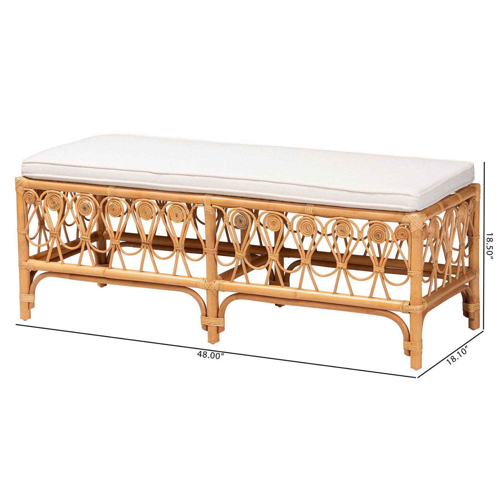 Ibiza Modern bohemian Natural Brown Rattan Bench, , alternate image number 12