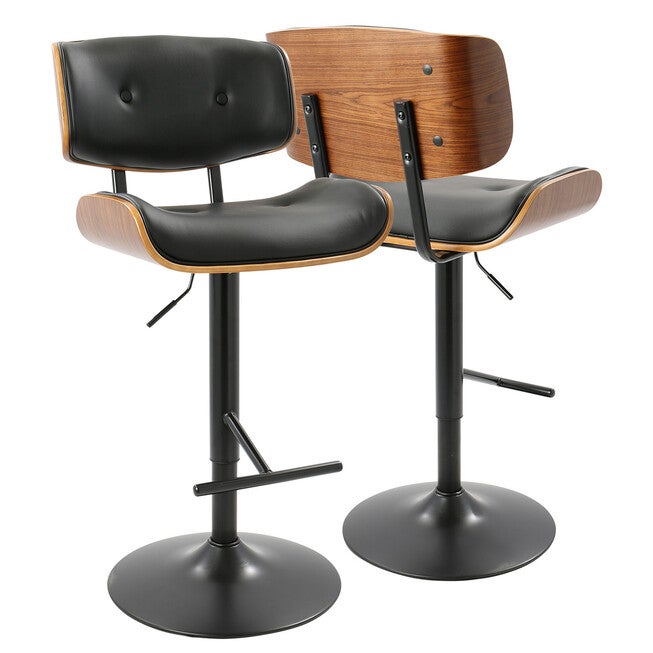 Lombardi Mid-Century Modern Adjustable Barstool In Walnut With Faux Leather Upholstery, , on-hover image number 1