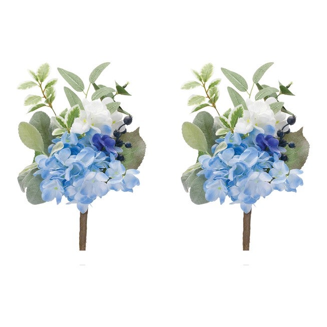 Mixed Floral Pick (Set of 2) 14.5 inchesH Polyester, BLUE/GREEN, alternate image number 1
