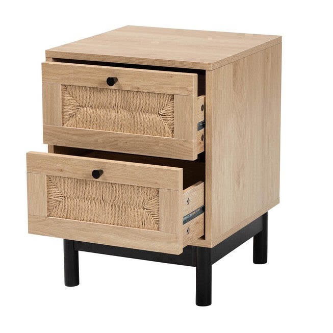 Cherelle Mid-Century Modern Light Brown And Black 2-Drawer End Table, , on-hover image number 1