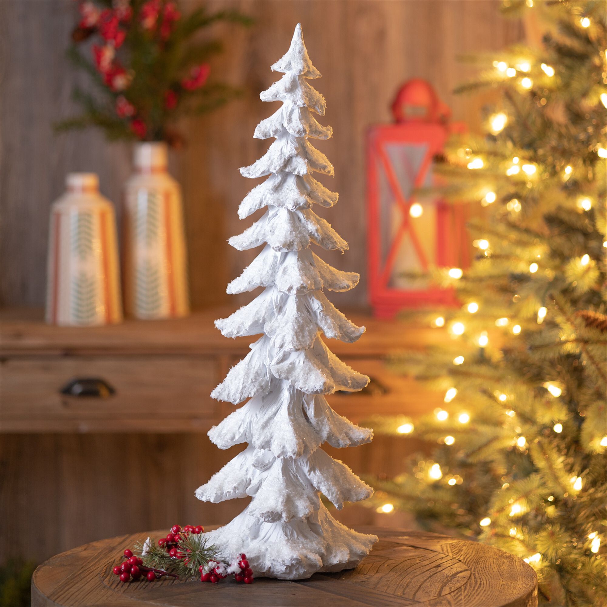 Flocked Pine Tree with Carved Design 26 inchesH, WHITE SILVER, alternate image number 2