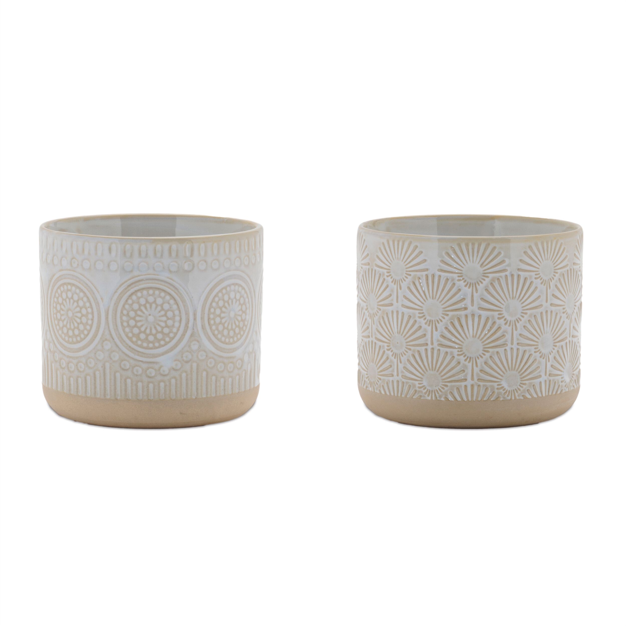 Porcelain Geometric Patterned Planter Set of 2, BEIGE, hi-res image number 0