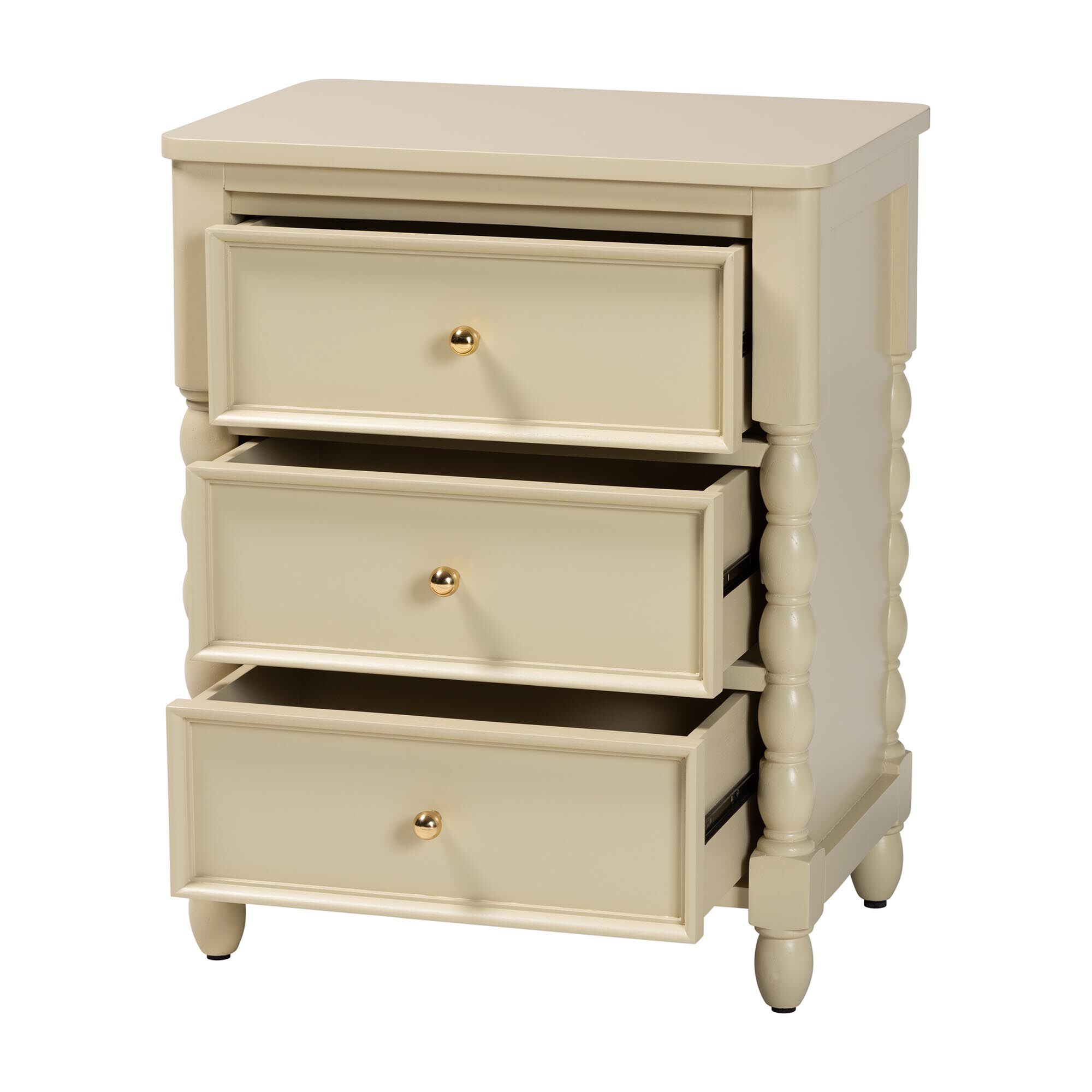 Kyla Nightstand with Spindle Legs, BEIGE, alternate image number 2