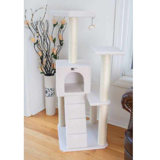 Fleece Covered 53" High Real Wood Cat Tree, , on-hover image number null
