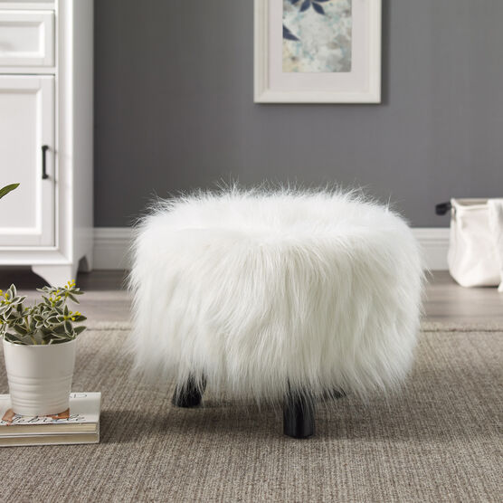 Faux Fur Foot Stool, WHITE, hi-res image number null
