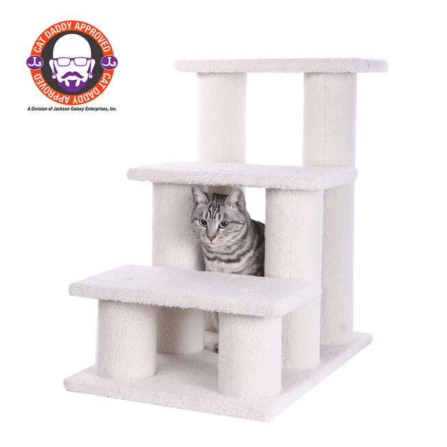 3 Step Cat Pet Step Stairs Ramp, 25 inches Height Dogs Climber And Kitten Step, IVORY, hi-res image number null