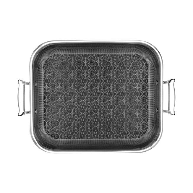 LIVWELL DiamondClad™ 14-inch Hybrid Nonstick Stainless Steel Roasting Pan with Basket, Dishwasher Safe, PFOA-free – Silver/Black, SILVER, alternate image number 5