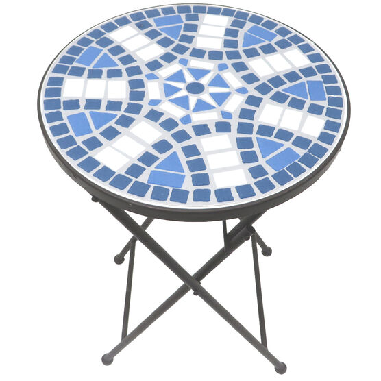 Lori Mosaic Folding Side Table, BLUE WHITE, hi-res image number null