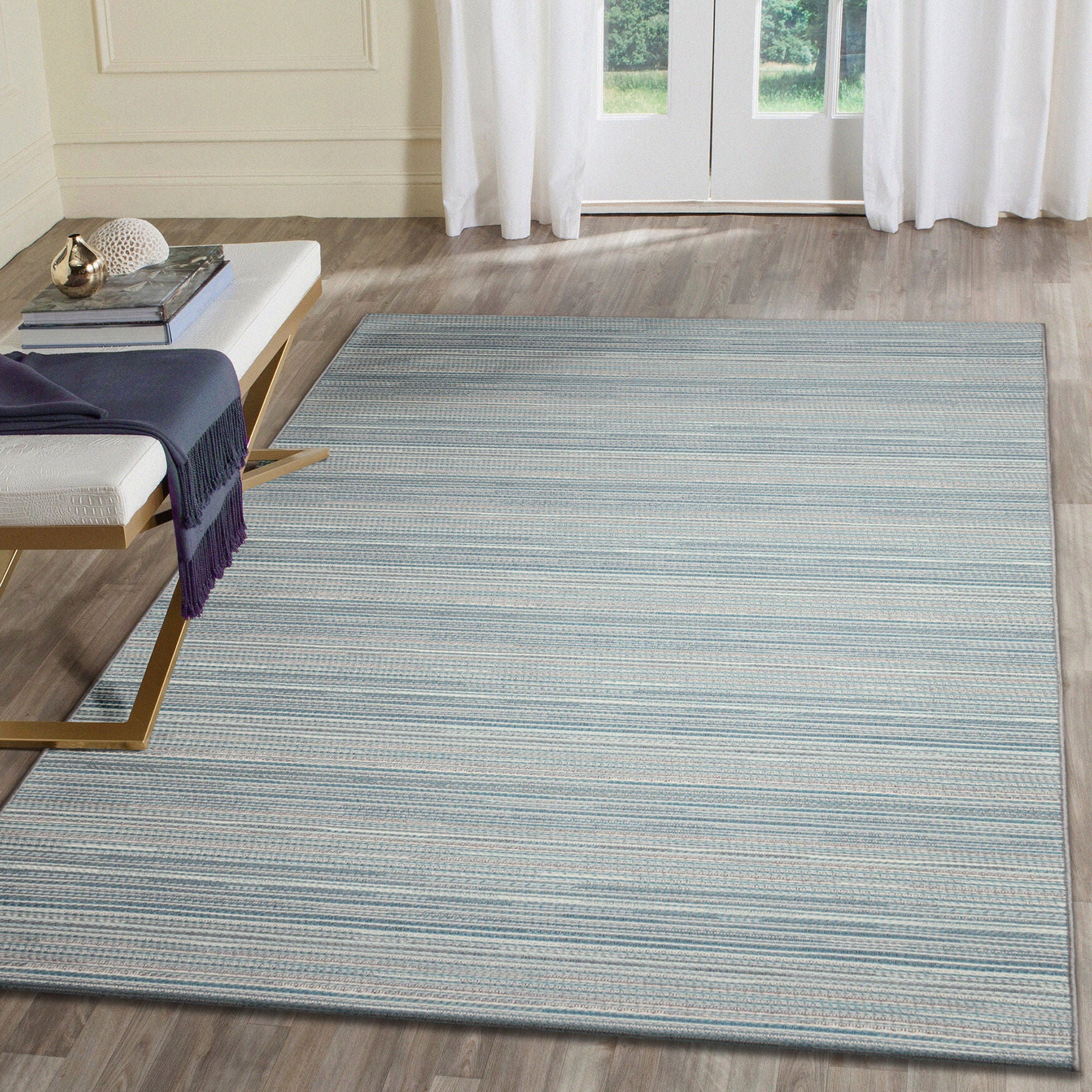 Liora Manne Miranda Tweed Stripe Indoor/Outdoor Area Rug Aqua 2' x 2 feet 10 inches, , alternate image number 4