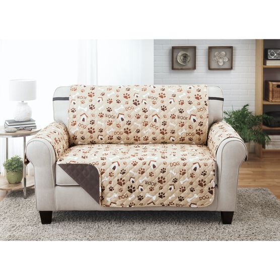 Printed Reversible Quilted Love Seat Protector, WOOF, hi-res image number null