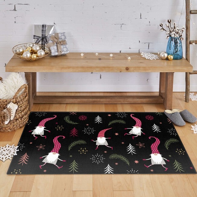 Dancing Elves Black Kitchen Rug, , alternate image number null