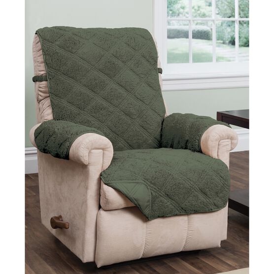 Hudson Reversible Sherpa to Microfiber Recliner Furniture Cover, HUNTER GREEN, hi-res image number null