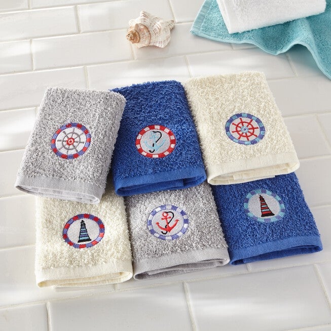 Embroidered 6-Pc. Washcloth Set, NAUTICAL, hi-res image number 0