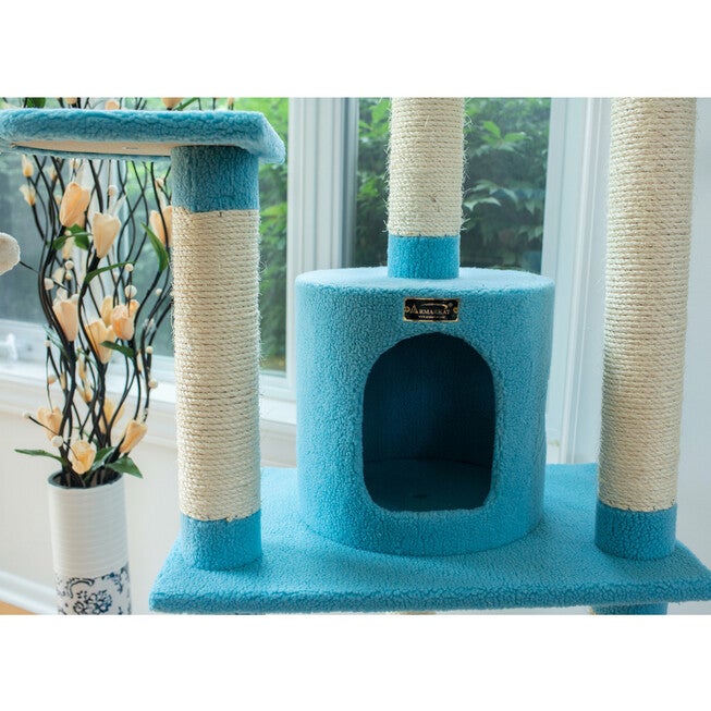 Classic 65 inches Real Wood Five Levels Cat Tree With Perch, Condo, Hanging Tunnel, , alternate image number null