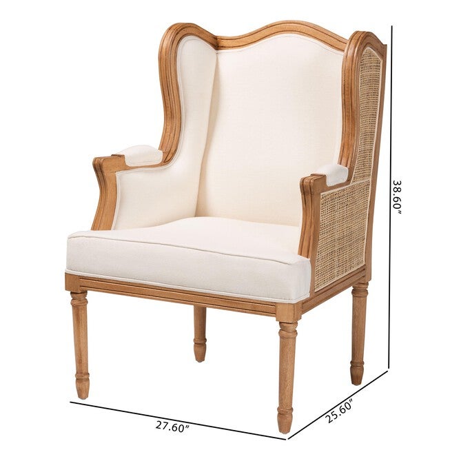 Rachana Traditional French Beige Fabric And Honey Oak Finished Wood Accent Chair, , alternate image number null