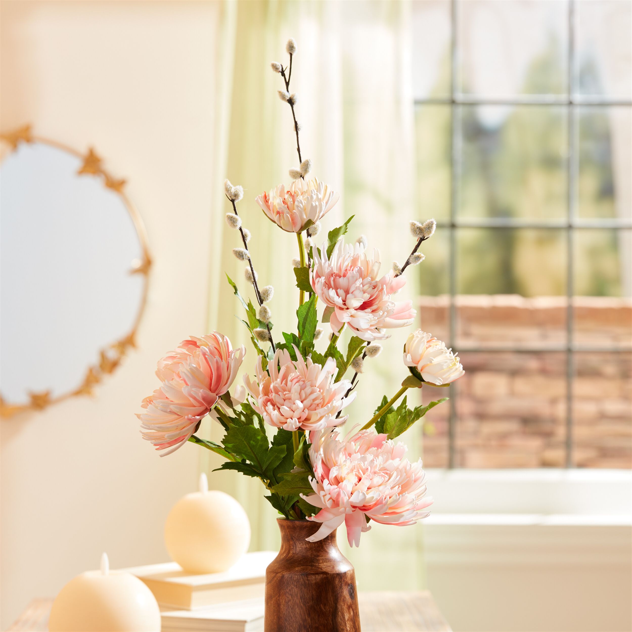 Mum Floral Spray Set of 4, PINK GREEN, alternate image number 1