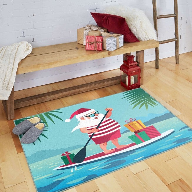 Paddleboard Santa Multi Kitchen Rug, , alternate image number null