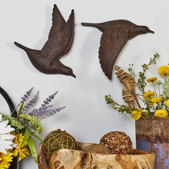 Set Of 3 Brown Resin Farmhouse Birds Wall Décor, , alternate image number null
