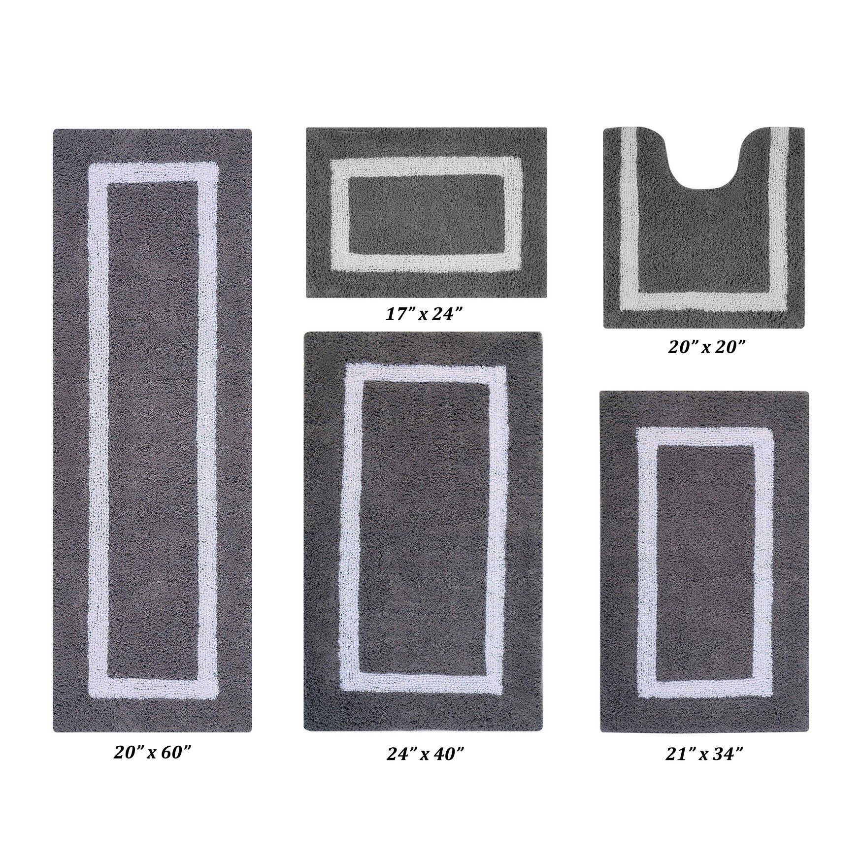 Hotel Collections Bath Mat Rug 5 Piece Set (17" X 24" | 20" X 20" | 21" X 34" | 24" X 40" | 20" X 60")