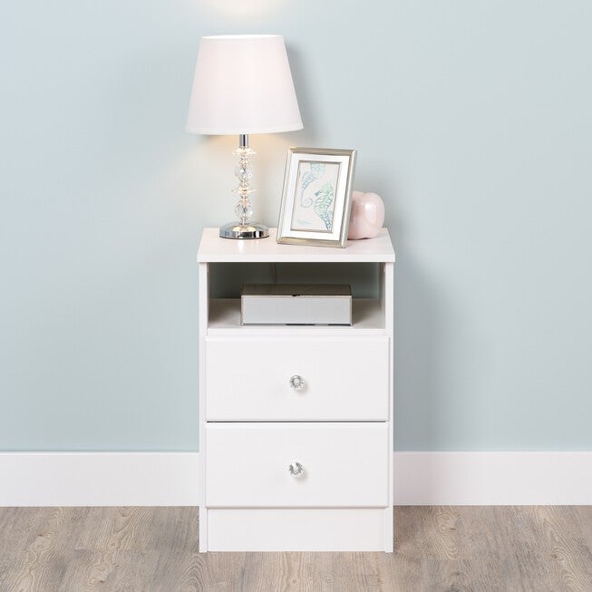 Astrid 2-Drawer Nightdstand with Acrylic Knobs, White, , alternate image number null