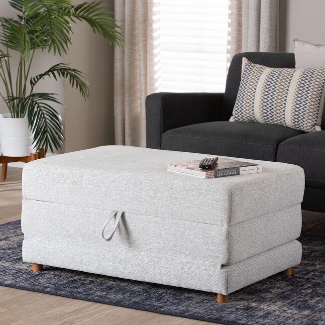 Sabriel Modern Light Grey Fabric Convertible Sleeper Ottoman, LIGHT GREY/OAK BROWN, hi-res image number 0