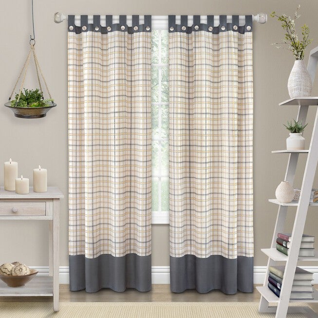 Tattersall Button Tab Top Window Curtain Panel - 52x63, , alternate image number null