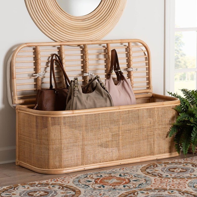 Ishana Bohemian Natural Rattan Storage Bench, , alternate image number 7