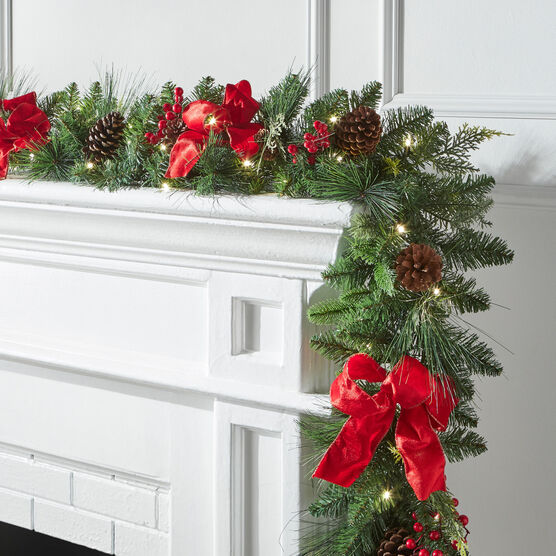 Pre-Lit Classic 6' Garland, GREEN RED, hi-res image number null