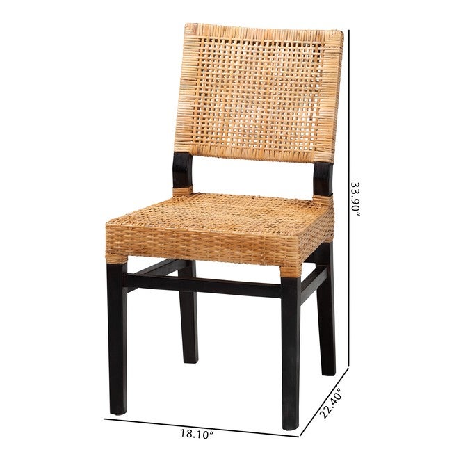 Lesia Modern Bohemian Natural Brown Rattan And Espresso Brown Mahogany Wood Dining Chair, , alternate image number null