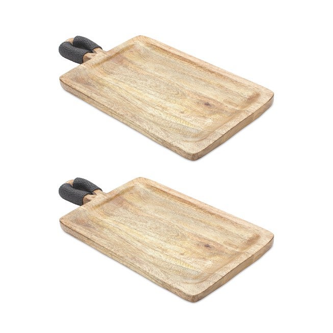 Mango Wood Cutting Board Style Tray (Set of 2), BROWN BLACK, hi-res image number null