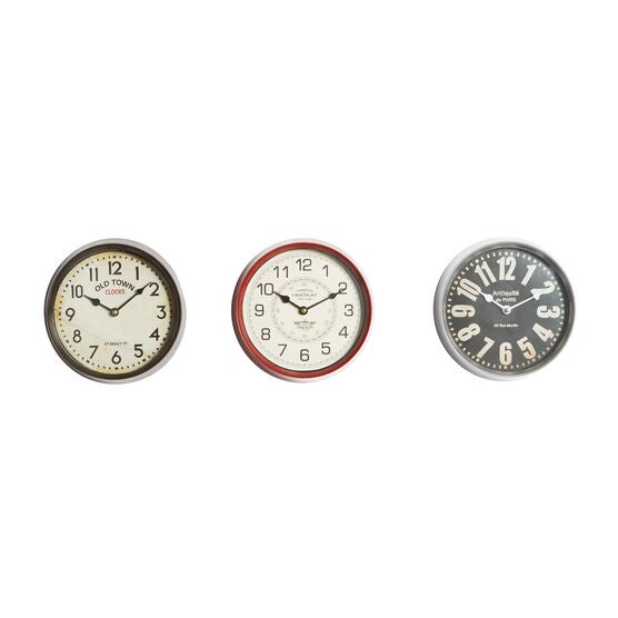 Set Of 3 Multi Colored Metal Wall Clock, , alternate image number null