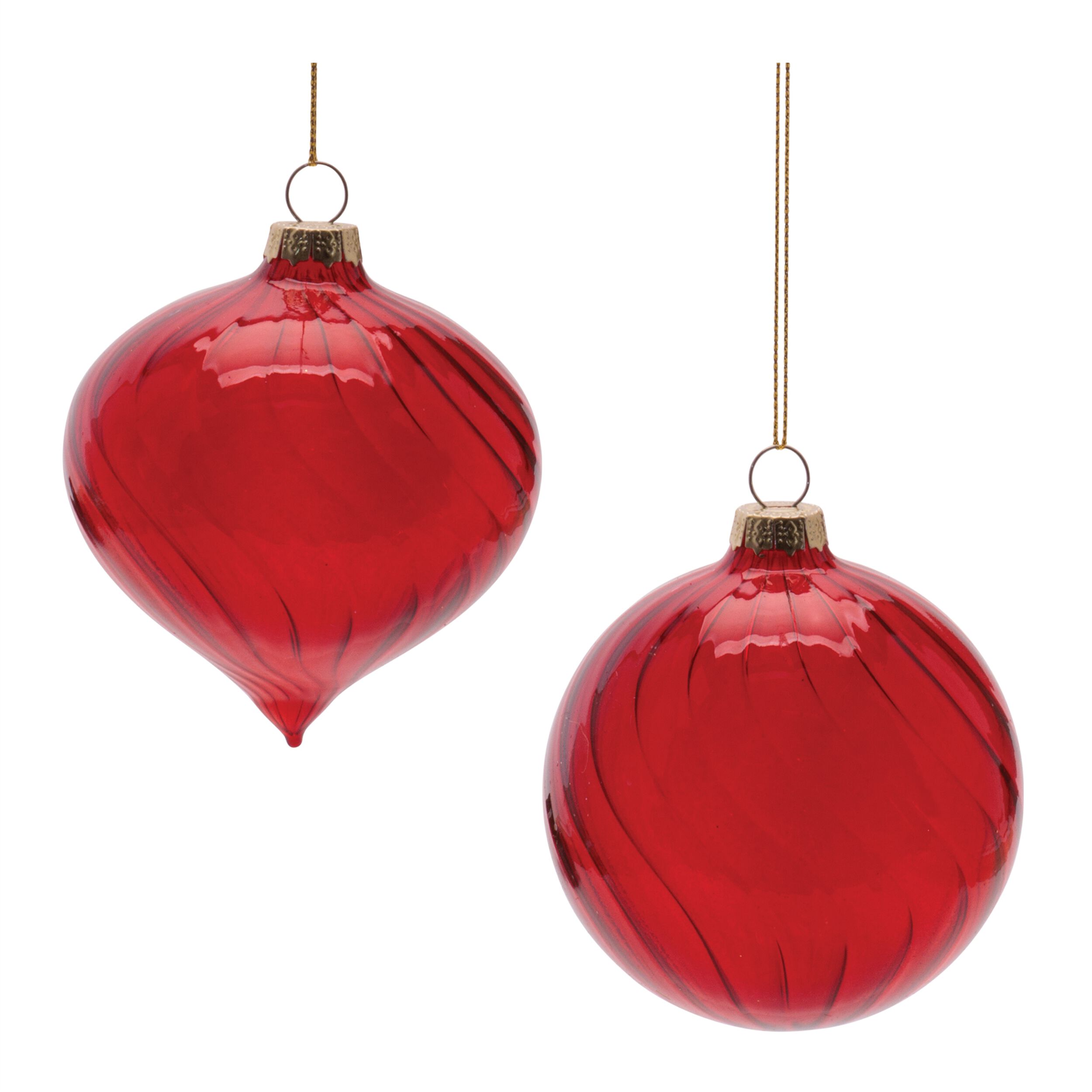 Swirled Glass Ornament (Set of 12), RED, hi-res image number 0