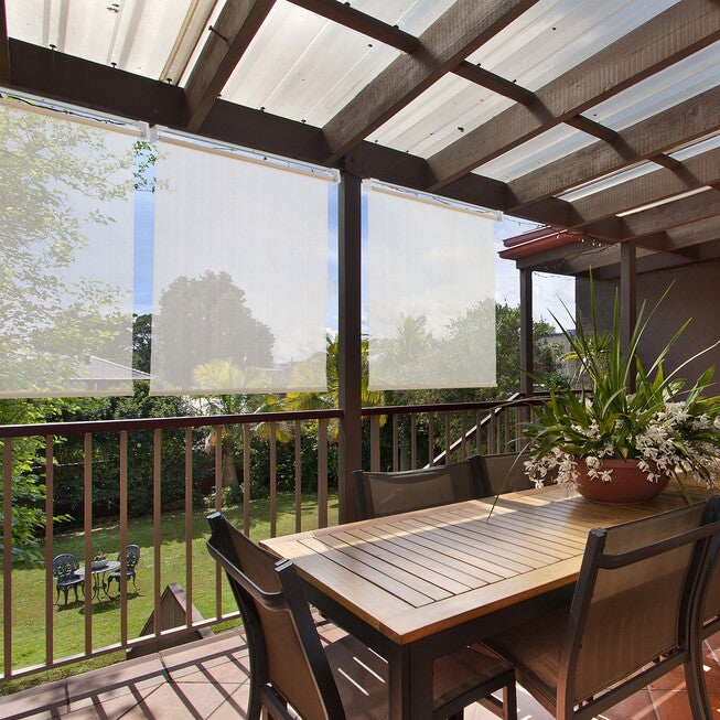 Exterior Cordless Push-Up HDPE Roller Shade, CREAM, hi-res image number 0