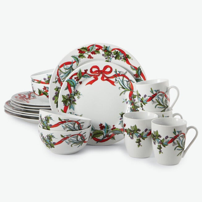 Seasonal 16Pc. Christmas Dinnerware Set, White Brylane Home