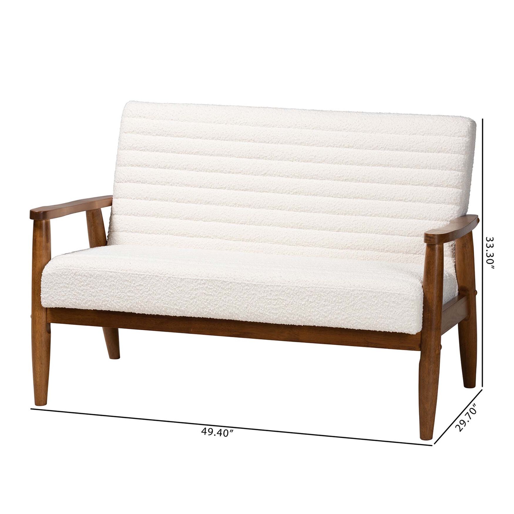 Stratton Mid-Century Modern Cream Boucle Fabric And Walnut Brown Finished Wood Loveseat, , alternate image number 8