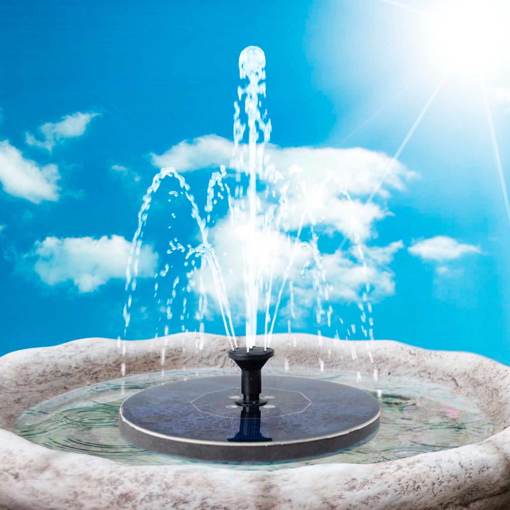 Solar Color-Changing Water Fountain, BLACK, hi-res image number 0