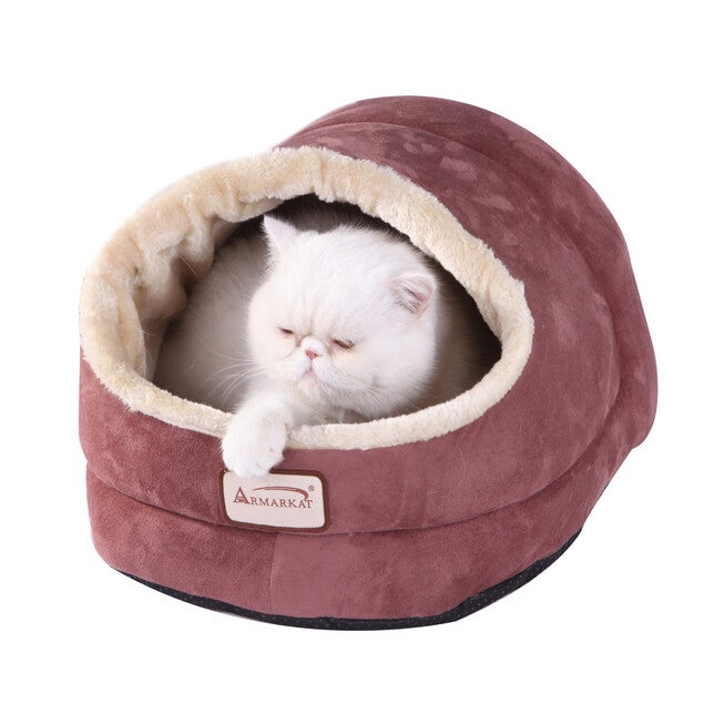 Faux Suede Pet Cat Small Dog Bed And Cave, RED BEIGE, hi-res image number 0