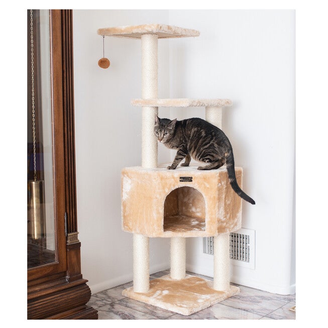 3 Levels Real Wood 48 inches Cat Tower For Kittens Play, , alternate image number null