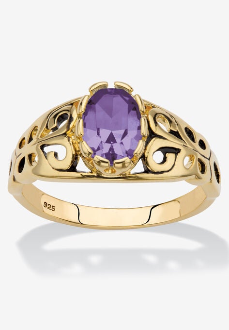 Gold over Sterling Silver Open Scrollwork Simulated Birthstone Ring, FEBRUARY, hi-res image number null