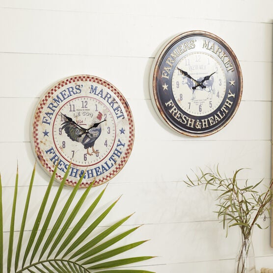 Set Of 2 Black Metal Farmhouse Wall Clock, , alternate image number null