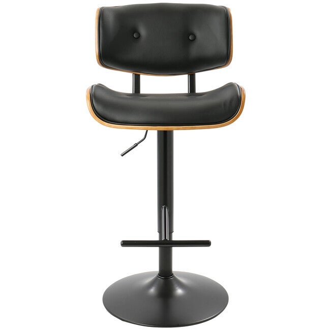 Lombardi Mid-Century Modern Adjustable Barstool In Walnut With Faux Leather Upholstery, , alternate image number 5