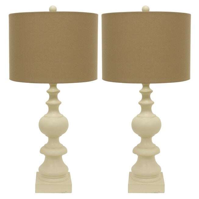 1 Set Distressed Cream Resin Table Lamp Tan Linen Hardback , CREAM, hi-res image number 0